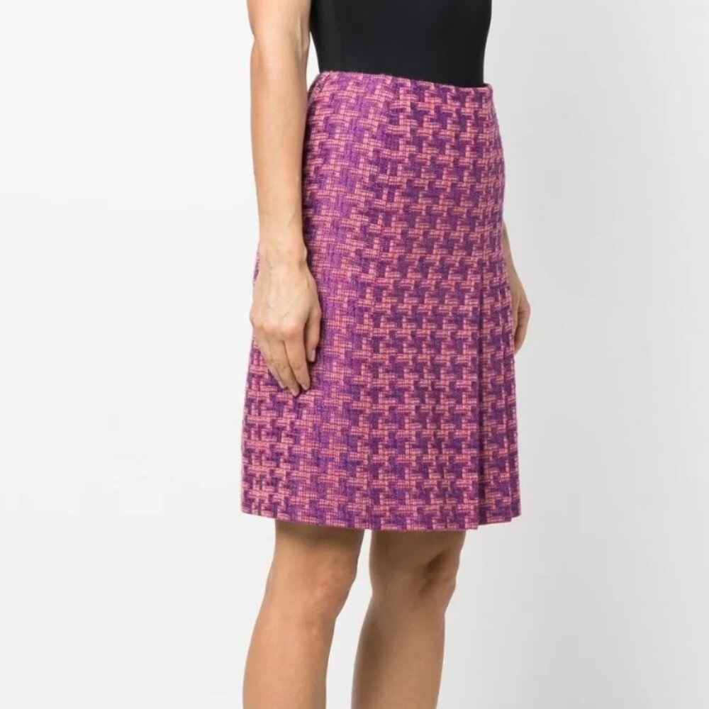 CHANEL Vintage 2001P Pink Purple Tweed Houndstooth Skirt FR 40
